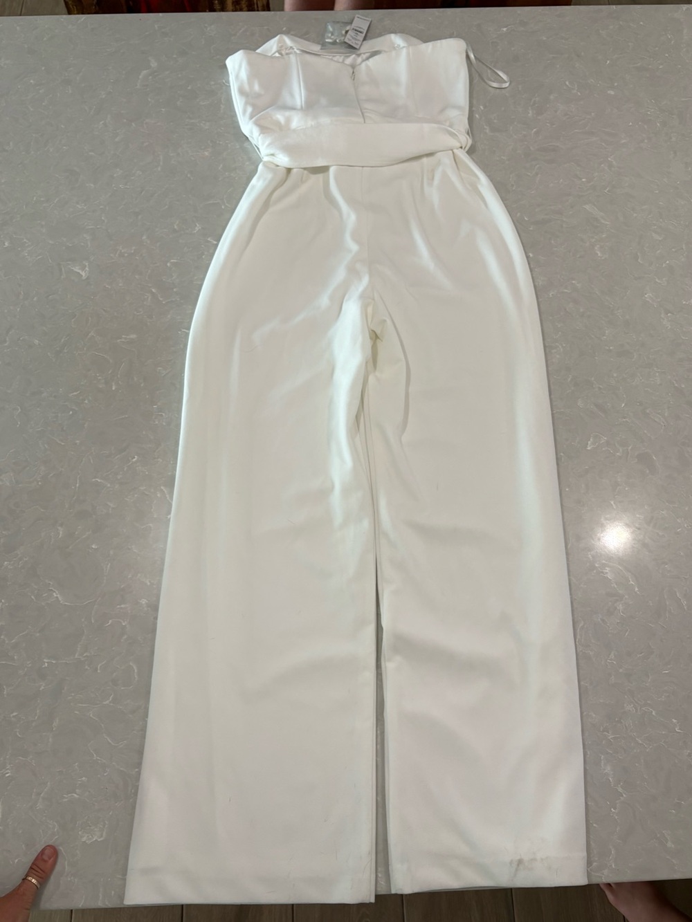 White Strapless Wide-Leg Jumpsuit